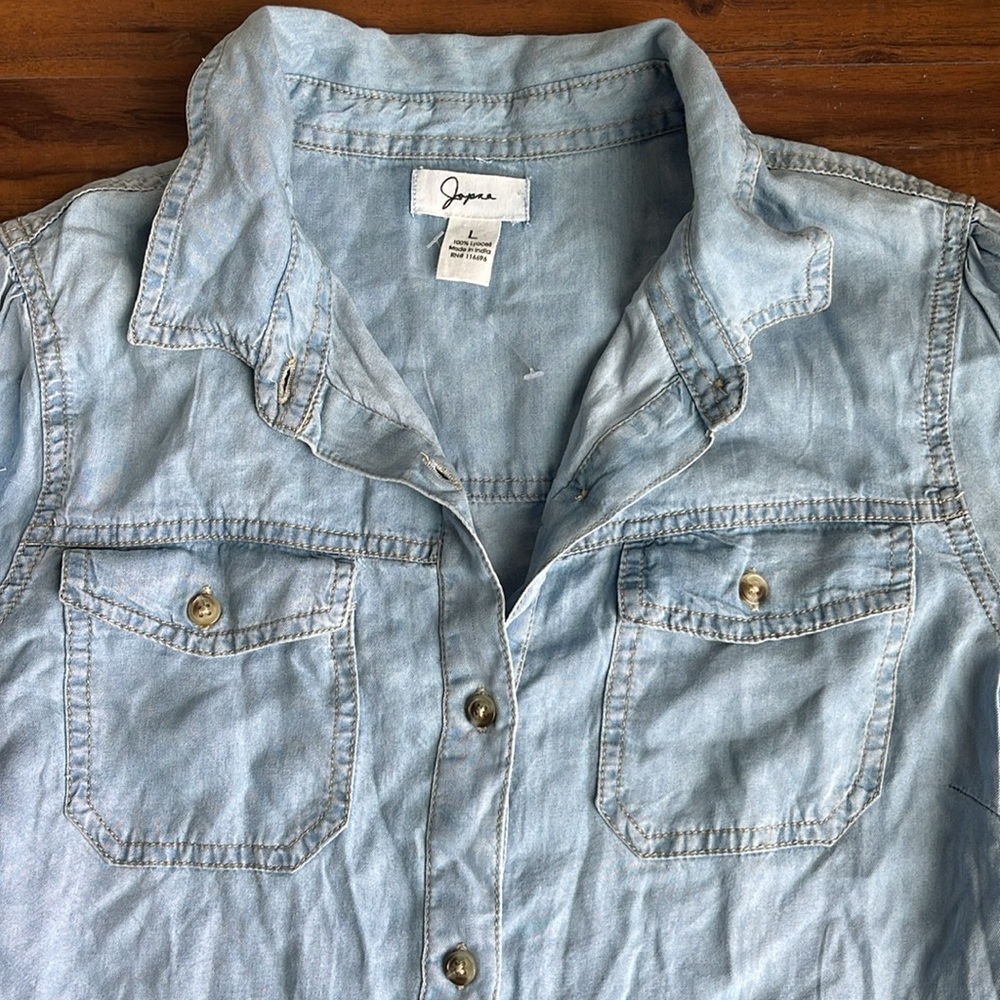 New Japna Washed Chambray Button Front Babydoll Dress - Picture 8 of 13